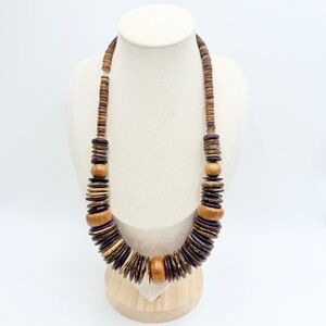 Vintage Boho Wooden Disc Bead Statement Necklace